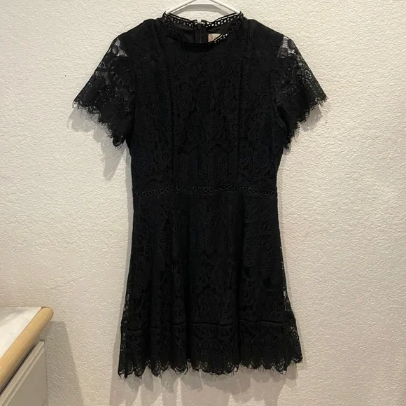 knee length dresses for ladies Altar'd State Black Lace Bell Sleeve Mini Dress